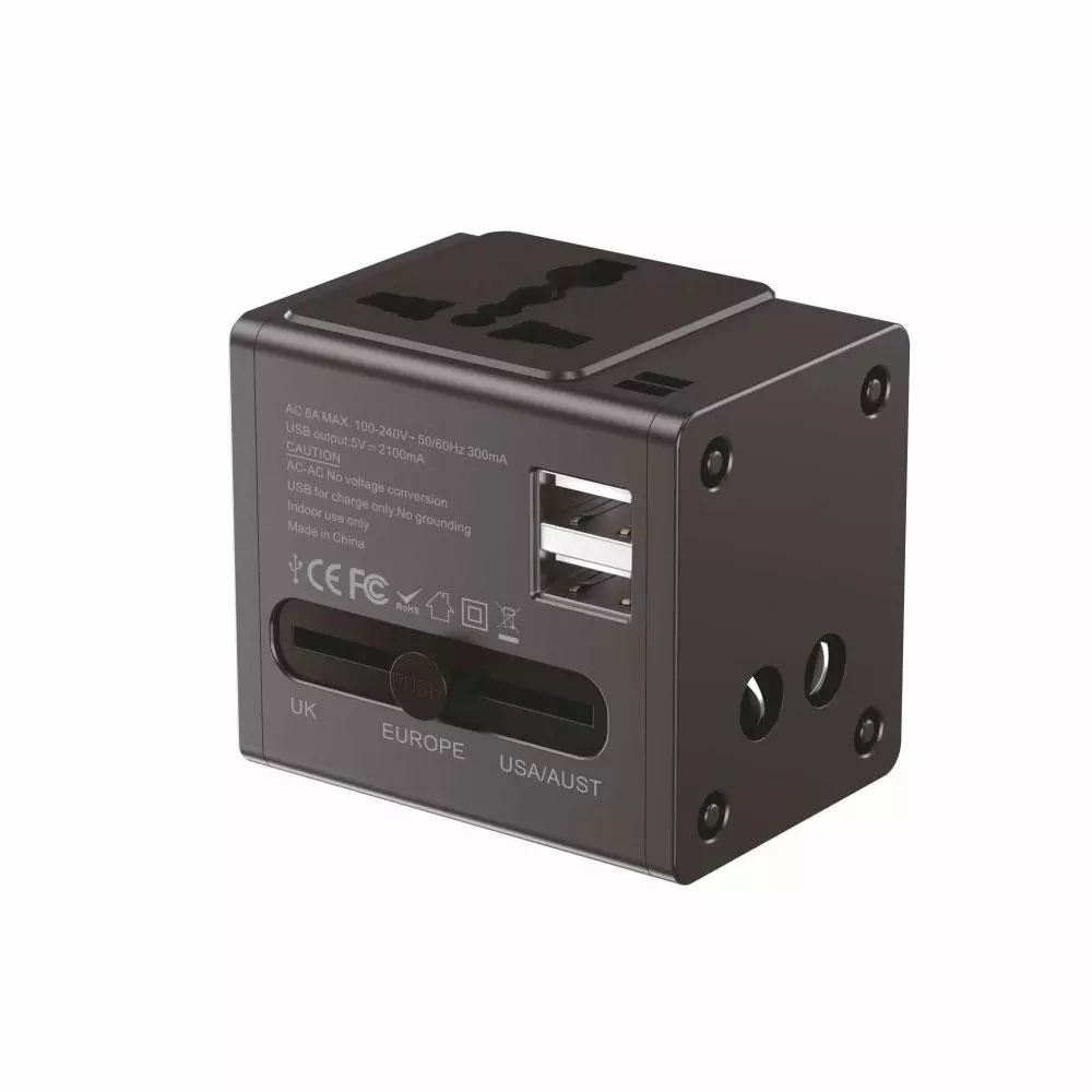 Adaptador enchufe internacional de viaje universal / Negro / IDUSD / D04A