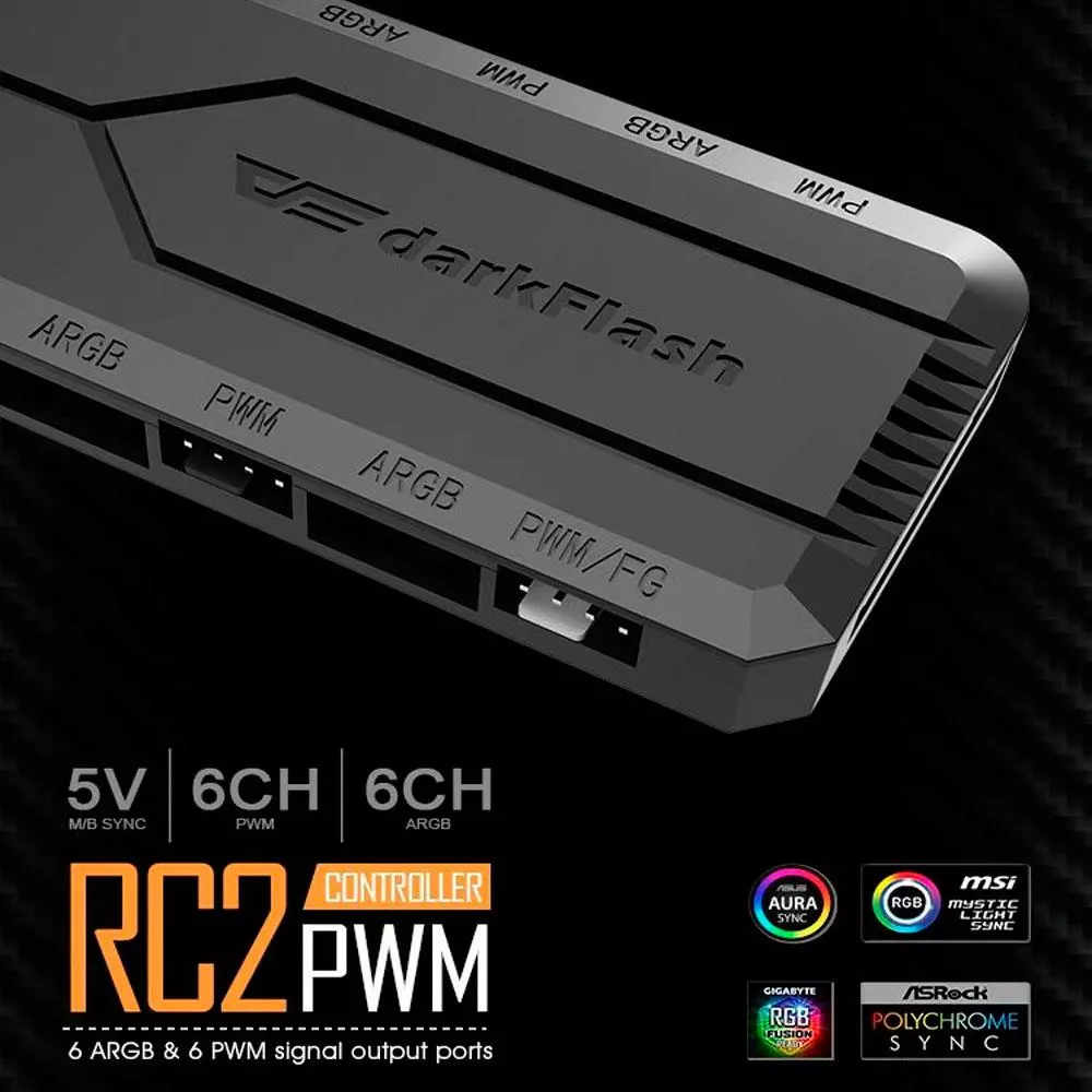 Controladora PWM-ARGB Darkflash RC2 / 14 efectos / 6 conectores ARGB / 5 Conectores PWM
