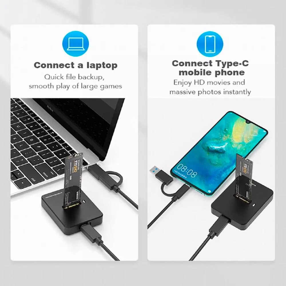 Docking Station USB Type-C / M.2 Sata NVME SSD / Negro / Gembird / DD-U3M2