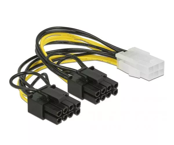 Cable alimentacion gr&aacute;fica Pci-e 6 pines Hembra a 2x 6+2 Pines Macho / 15cm / Delock 85452