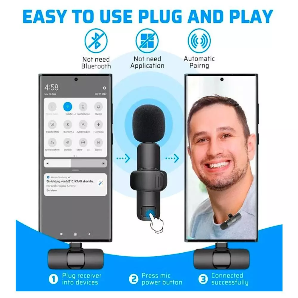 Microfono mini Smart Wireless con clip Home Tech DK-4645 / Type-C / Omnidireccional / Bateria 100Mah / Negro