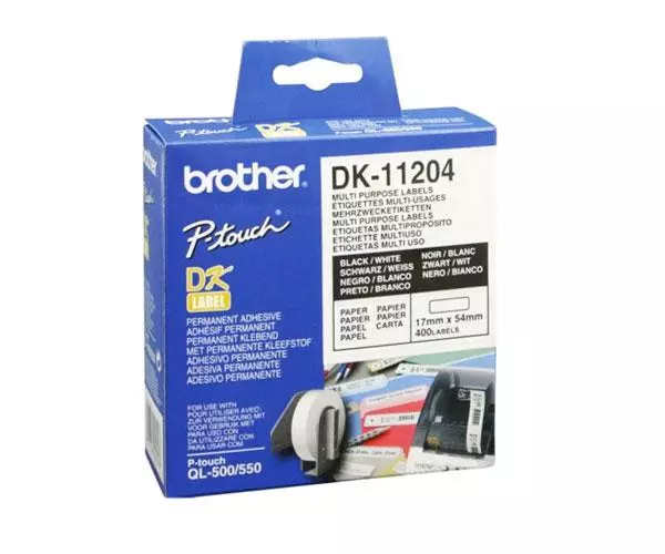 Etiquetas Original Brother DK11204 17x54 mm Texto negro sobre fondo blanco