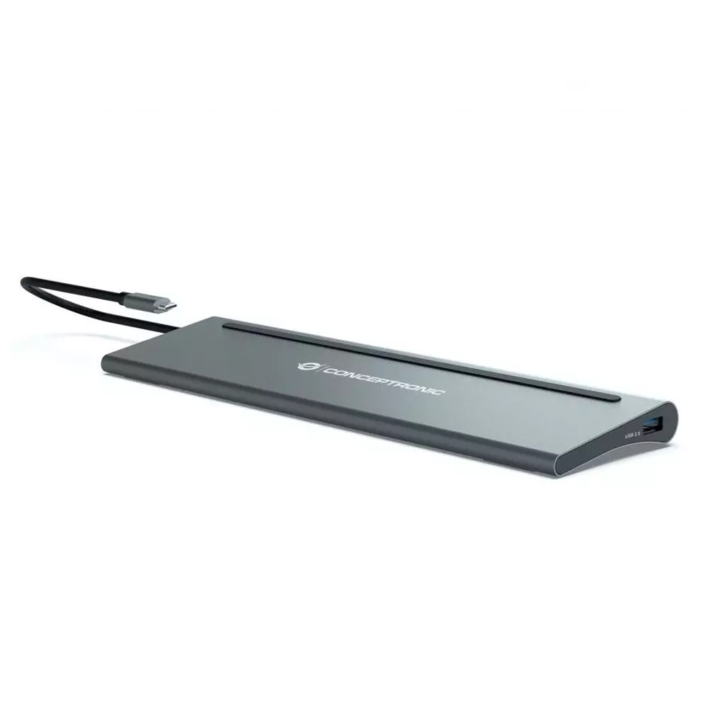 Hub Adaptador Type-C 12 en 1 Conceptronic  / 2x Hdmi / DP / Type-C PD 100w / 2x Usb 3.0 / LAN Gigabit / DONN17G