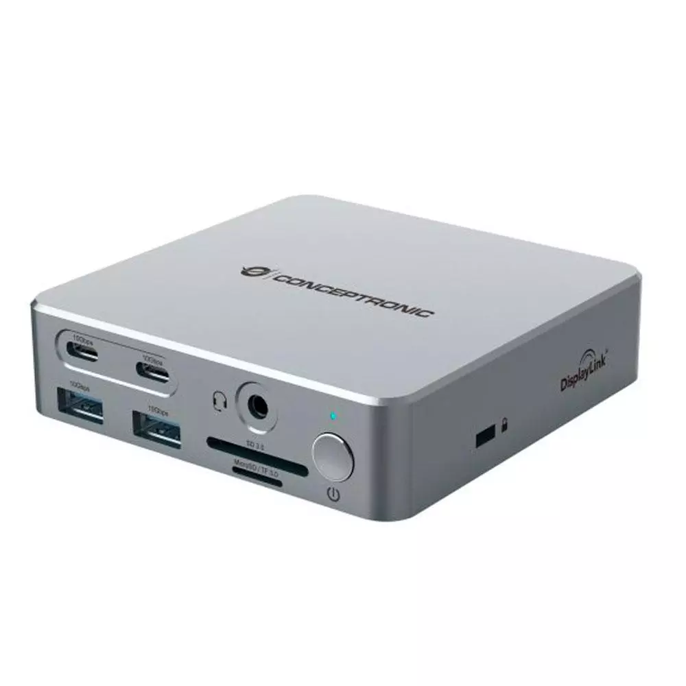 Docking Type-C 15 en 1 Conceptronic 100W PD / 2x Hdmi 4K / 2x Usb 3.2 / 2x Type-C / MicroSD / Jack 3.5mm / LAN Gigabit / DONN25G