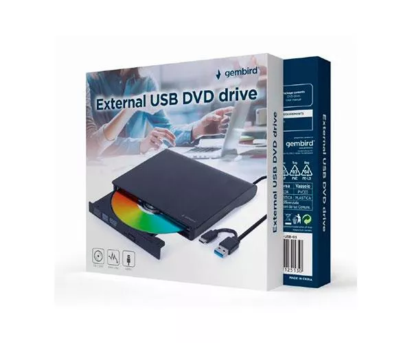 Grabadora Externa CD/DVD Gembird / USB 3.1 / Type-C / Negra / DVD-USB-031