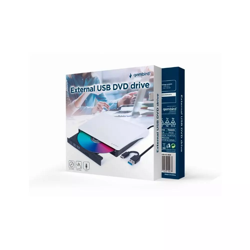 Grabadora Externa CD/DVD Gembird / USB 3.1 / Type-C / Blanca / DVD-USB-031-BW