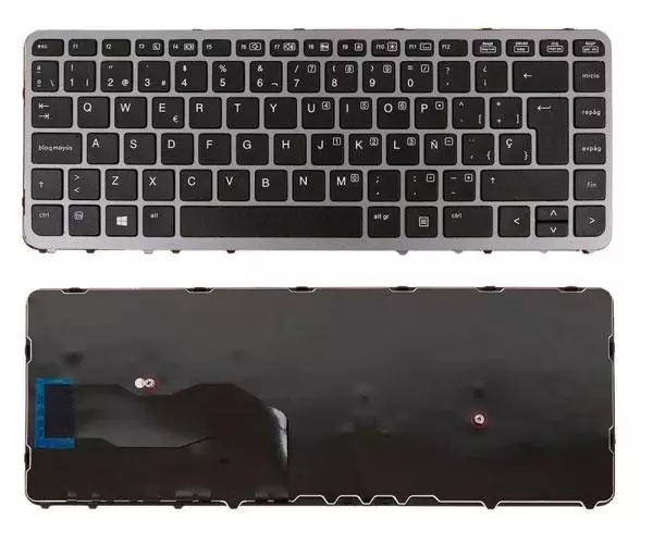 Teclado compatible para port&aacute;til HP Elitebook 745 / 750 / 755 / 840 / 850 g2 / Sin Poinstick / Negro marco plata
