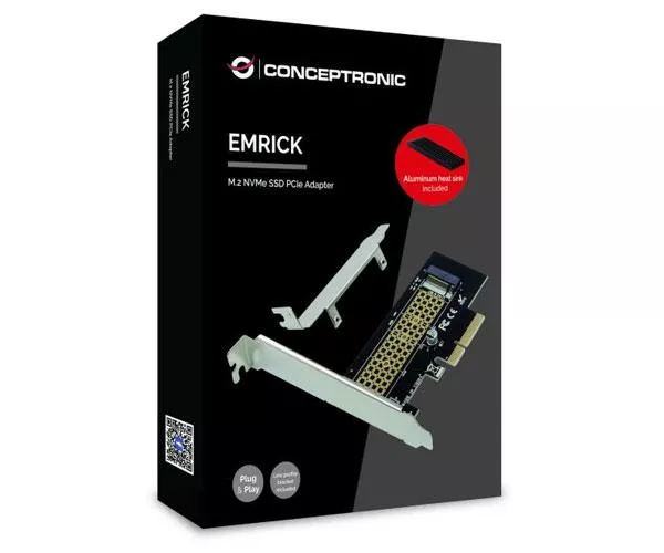 Tarjeta controladora Conceptronic Pci Express Gen 3.0 x4 a Nvme M.2 SSD + Disipador Aluminio ( No compatible M2 clave B) EMRICK05BS