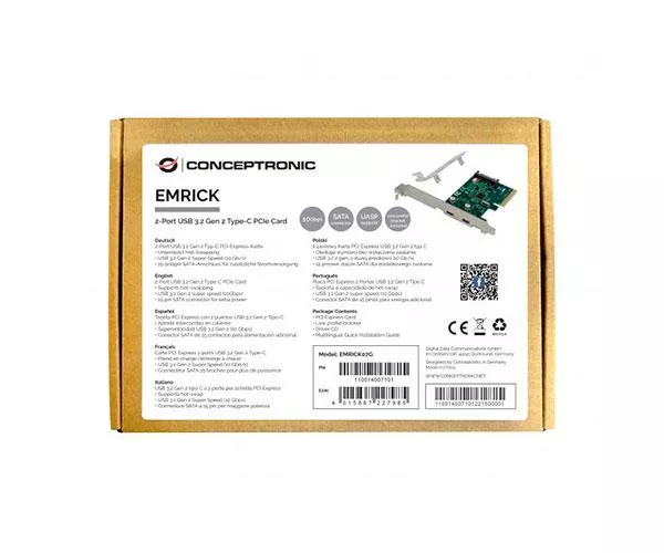 Tarjeta controladora Conceptronic Pci Express Type-C / 2 Puertos / Incluye soporte LP / EMRICK07G