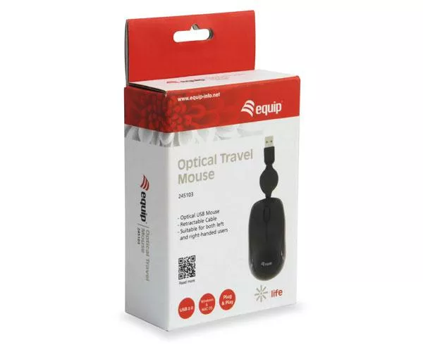 Raton Equip Life Retractil / Optico / 1000 Dpi / Ambidiestro / Usb / Negro / 245103