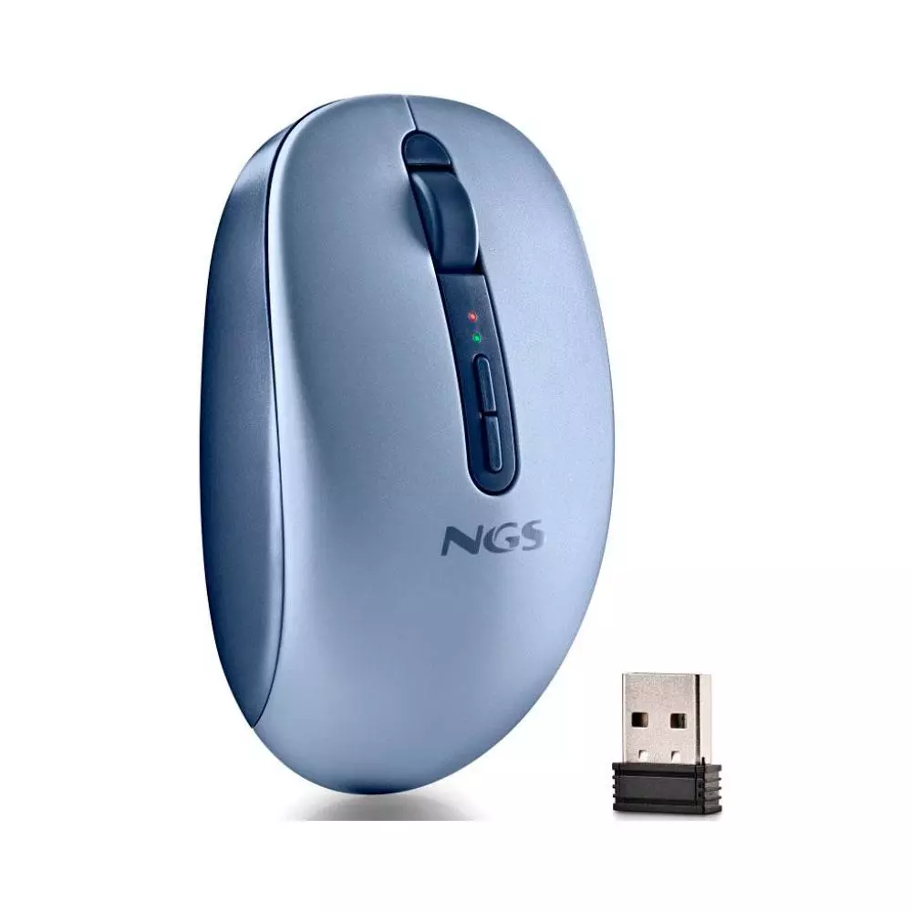 Raton Inalambrico Ergonomico NGS Fog Dual Azul / BT 5.2 + RF 2.4Ghz / Silencioso / Hasta 1600 DPI / FOGDUALBLUE