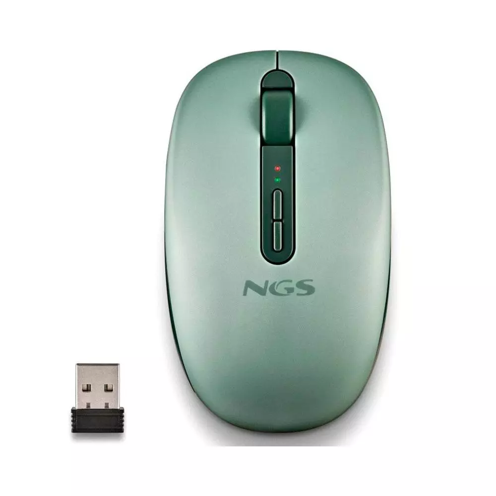 Raton Inalambrico Ergonomico NGS Fog Dual Verde / BT 5.2 + RF 2.4Ghz / Silencioso / Hasta 1600 DPI / FOGDUALGREEN