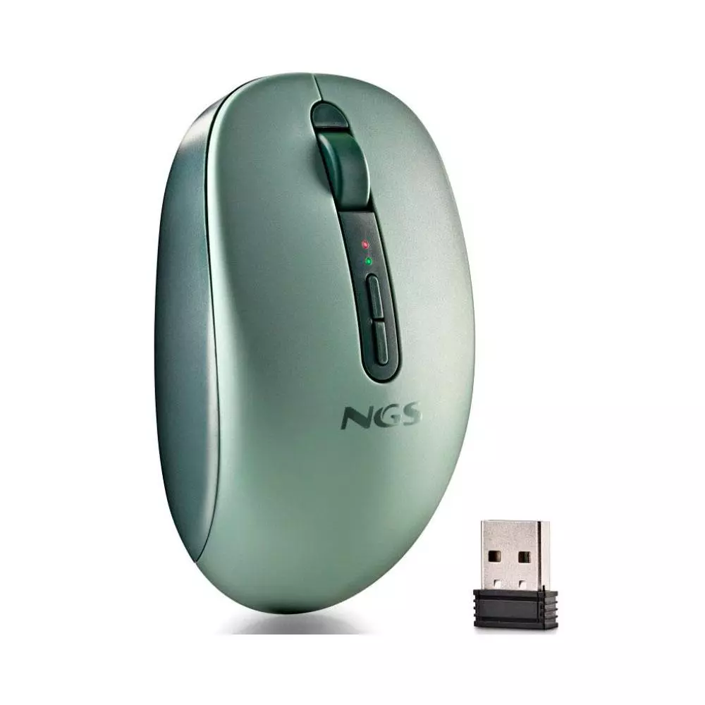 Raton Inalambrico Ergonomico NGS Fog Dual Verde / BT 5.2 + RF 2.4Ghz / Silencioso / Hasta 1600 DPI / FOGDUALGREEN