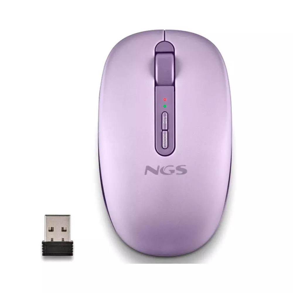 Raton Inalambrico Ergonomico NGS Fog Dual Morado / BT 5.2 + RF 2.4Ghz / Silencioso / Hasta 1600 DPI /  FOGDUALPURPLE