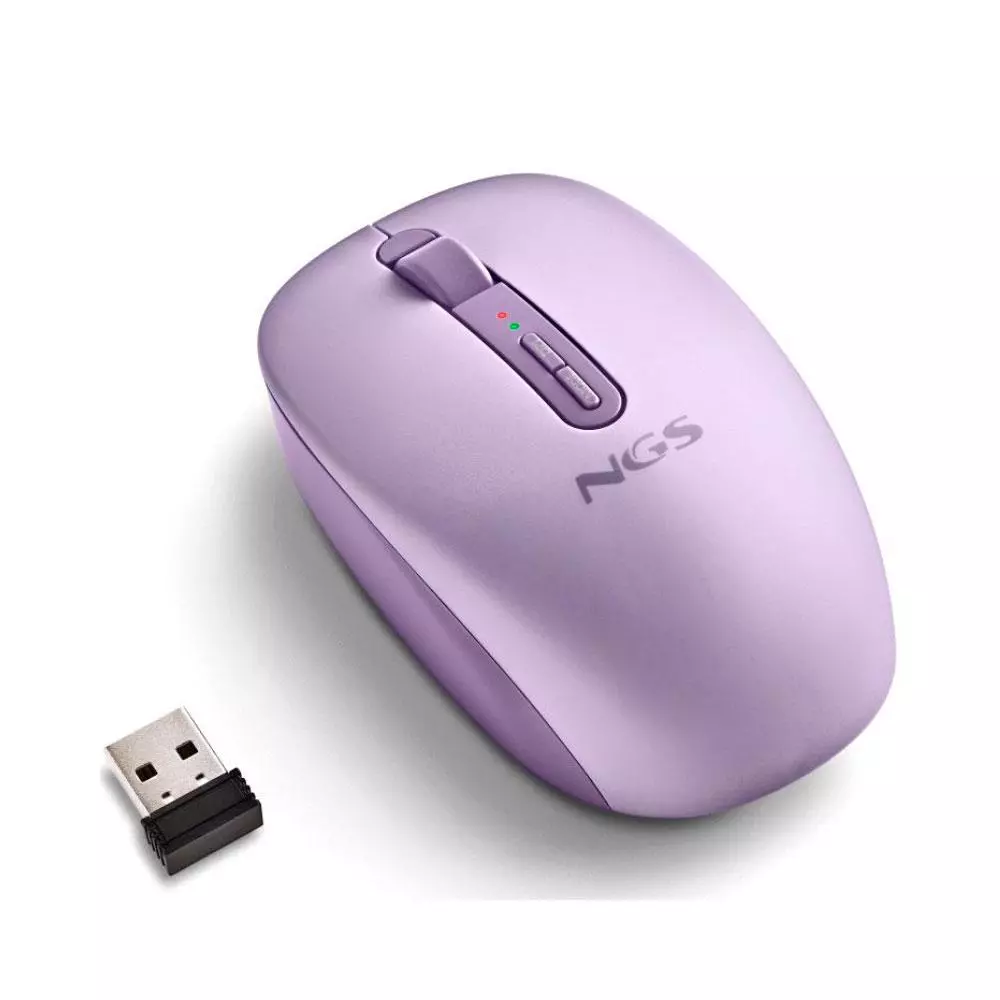 Raton Inalambrico Ergonomico NGS Fog Dual Morado / BT 5.2 + RF 2.4Ghz / Silencioso / Hasta 1600 DPI /  FOGDUALPURPLE