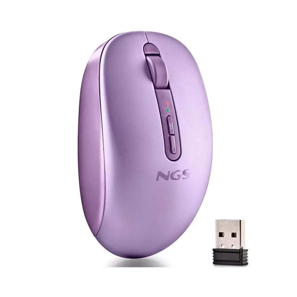 Raton Inalambrico Ergonomico NGS Fog Dual Morado / BT 5.2 + RF 2.4Ghz / Silencioso / Hasta 1600 DPI /  FOGDUALPURPLE