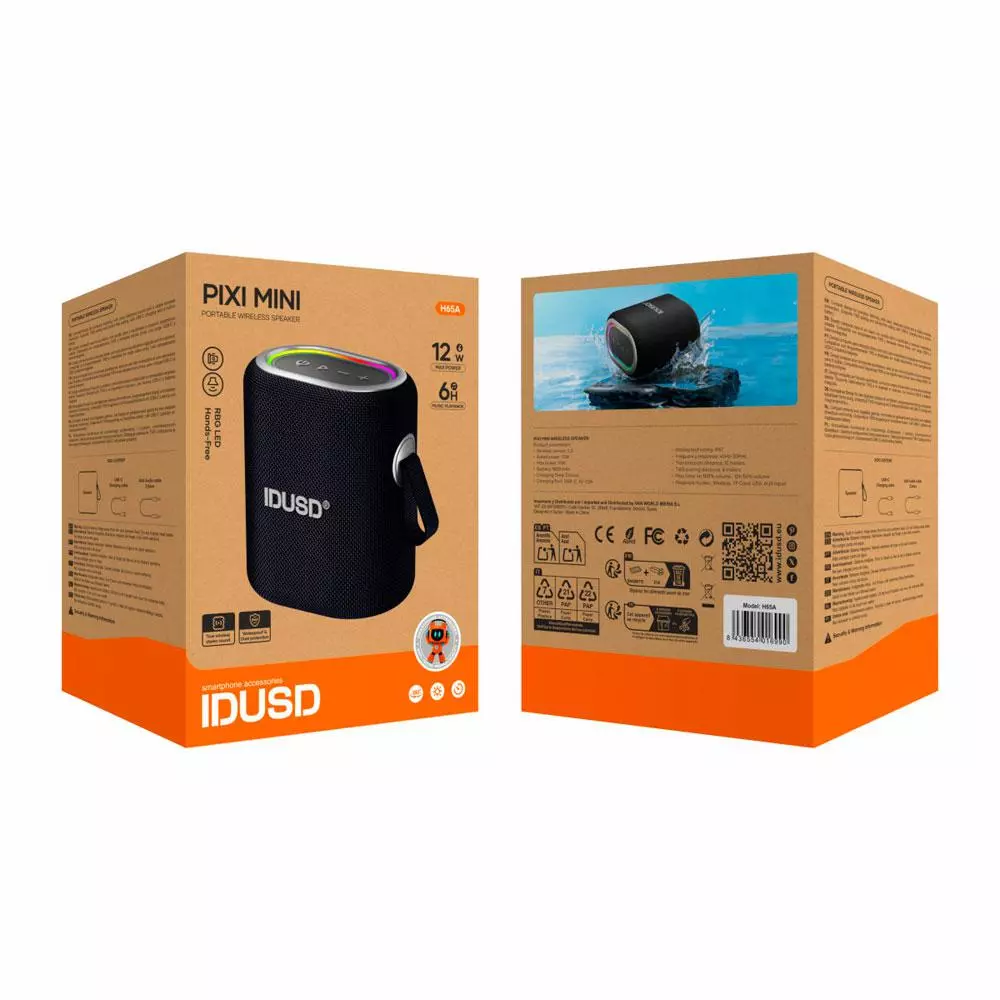 Altavoz Bluetooth 5.3 Pixi Mini / 12w / 1800 mAh / IP67 / Led RGB / Tws / Microsd / Usb / IDUSD / H65A