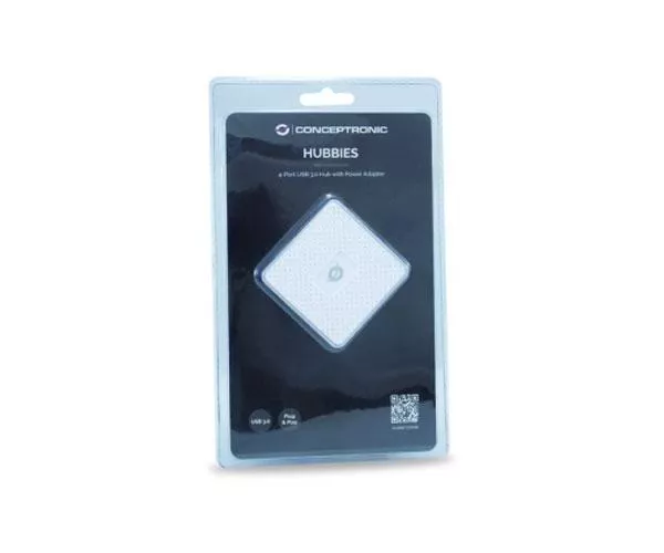 Hub 4 puertos Usb 3.0 Conceptronic HUBBIES03W / Alimentado (Incluye Cargador) /  Blanco