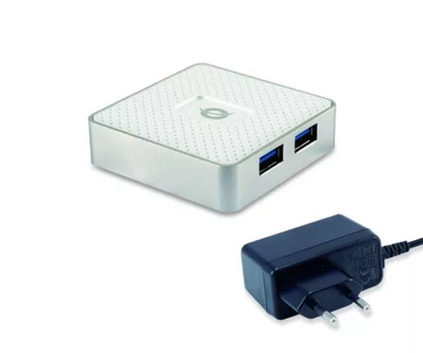 Hub 4 puertos Usb 3.0 Conceptronic HUBBIES03W / Alimentado (Incluye Cargador) /  Blanco