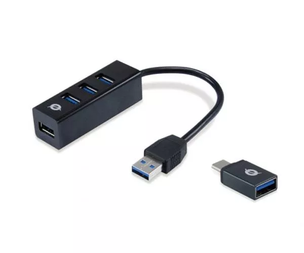 Hub 4 puertos Usb 3.0 Conceptronic HUBBIES TAIL / Incluye adaptador Type-C 3.0  HUBBIES04B