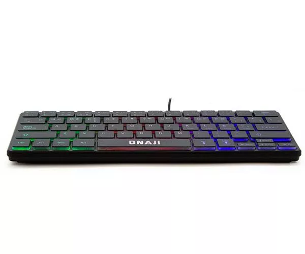 Teclado Gaming TKL Onaji KII / Iluminacion Led Rainbow / 64 teclas / Dise&ntilde;o Slim / Silencioso / Negro