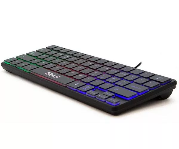 Teclado Gaming TKL Onaji KII / Iluminacion Led Rainbow / 64 teclas / Dise&ntilde;o Slim / Silencioso / Negro