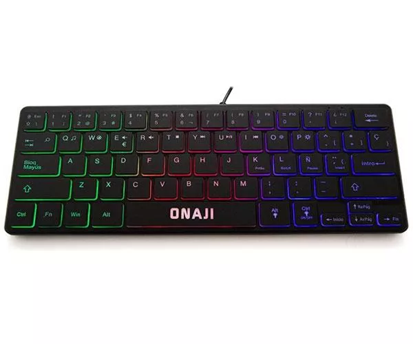 Teclado Gaming TKL Onaji KII / Iluminacion Led Rainbow / 64 teclas / Dise&ntilde;o Slim / Silencioso / Negro