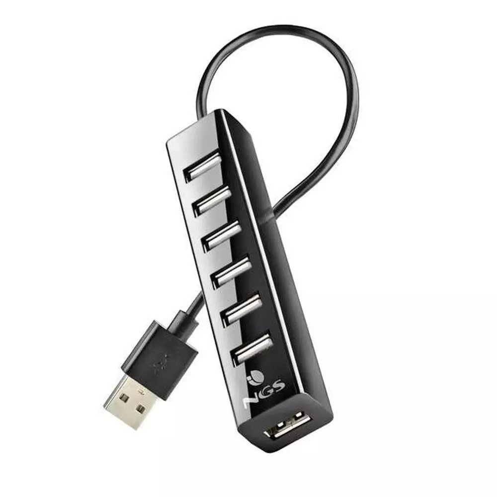 Hub 7 puertos USB 2.0 / NGS Ihub7 Tiny / Alimentado / Incluye Adaptador de Corriente / Negro