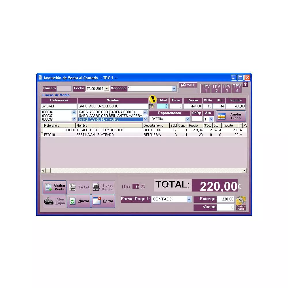 Software Programa de Gesti&oacute;n Especifica JOYESOF para JOYERIAS-RELOJERIAS