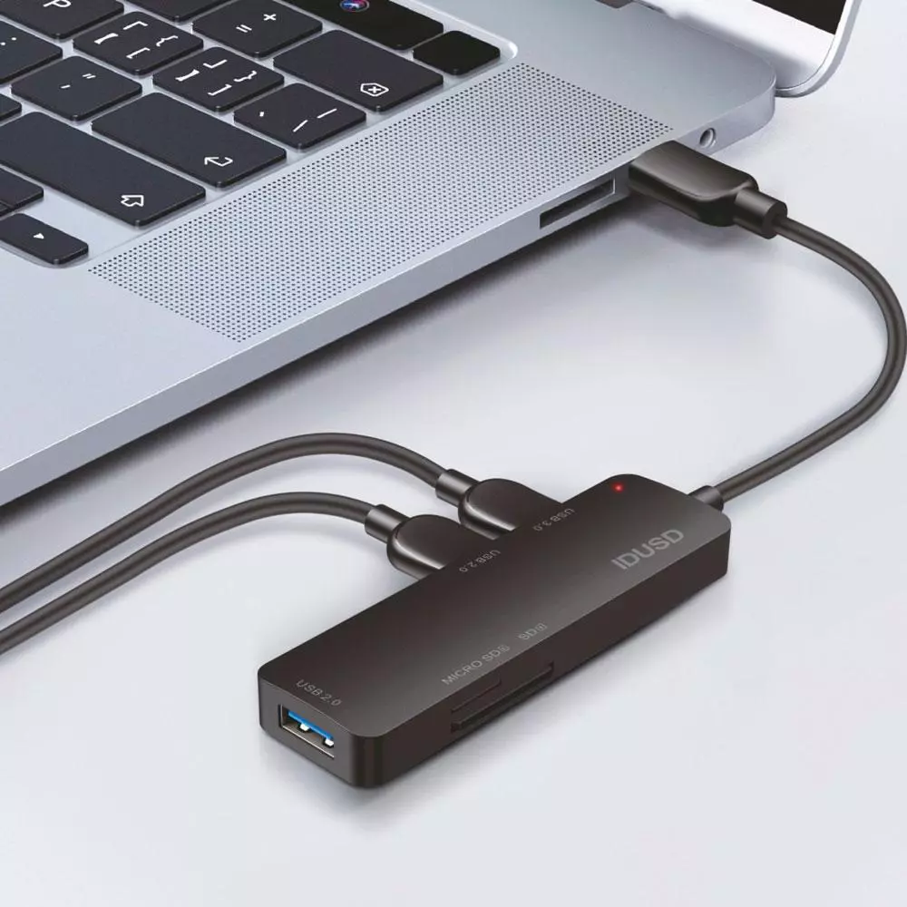 Hub adaptador Type-C 5 en 1 / IDUSD / 2x USB 2.0 / 1xUSB 3.0 / Lector Tarjetas SD - MicroSD / K14A