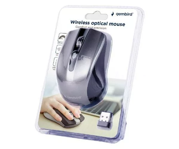 Raton &oacute;ptico inalambrico Gembird / 4 Botones / 1600 Dpi / Plata-Negro / Musw-4b-04-Bg