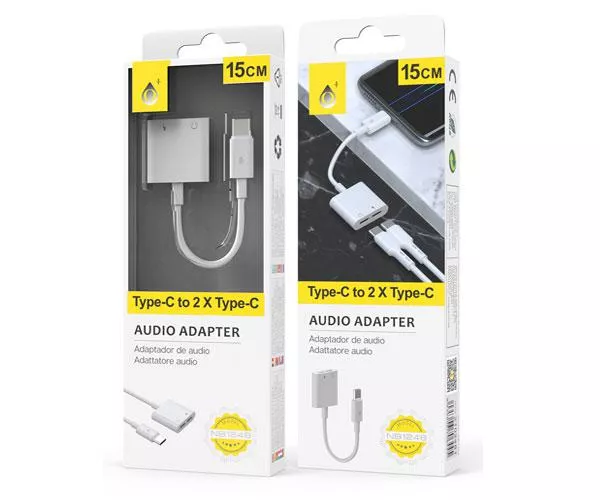 Cable adaptador de audio 2 en 1 Type-c audio + Type-c carga / 2.4a / Nb1248 / Blanco