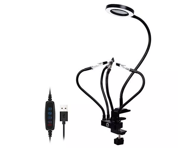 Soporte Soldadura Newacalox / 4 Brazos / Lampara Led con lupa