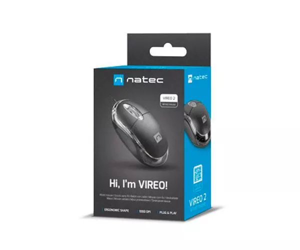 Raton USB Natec Vireo 2  Negro / 1000 Dpi / Ambidiestro / nmy-1983