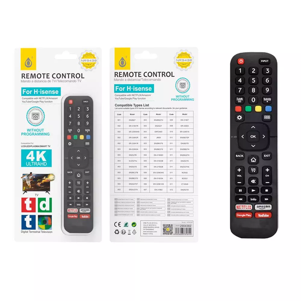 Mando a distancia TV Universal Hisense NR9438 / Negro / Smart TV / One+ / 2904382