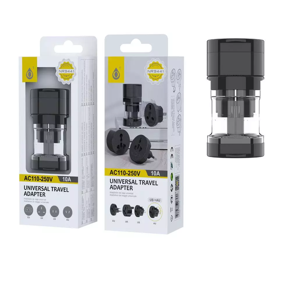 Adaptador enchufe internacional de viaje US/EU/UK/AU NR9441 / Negro / One + / 2904412