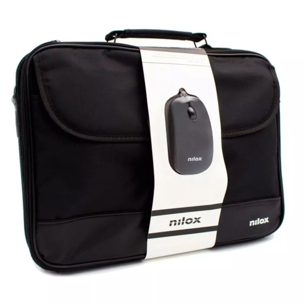 Maletin + Raton USB Nilox / Hasta 15.6" / 1200 Dpi / Asa de mano / Negro / NXMOS5156BK