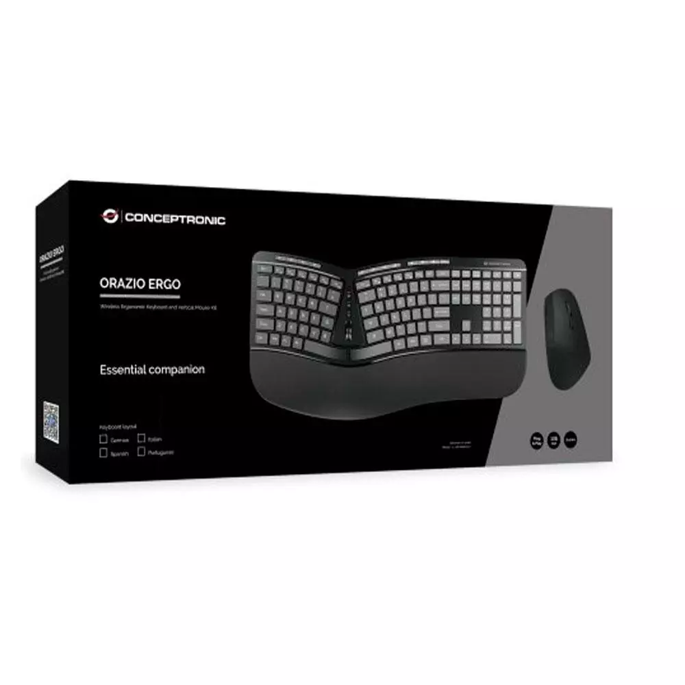 Combo Teclado + Raton inal&aacute;mbrico ergonomico Conceptronic Orazio Ergo / 1600 DPI / ORAZIO02ES
