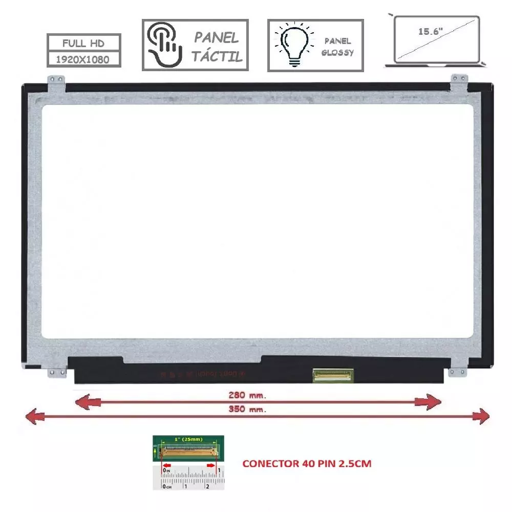 Pantalla compatible para port&aacute;til LED 15.6" SLIM 40 Pines T&aacute;ctil FULL HD Con Brackets Brillo