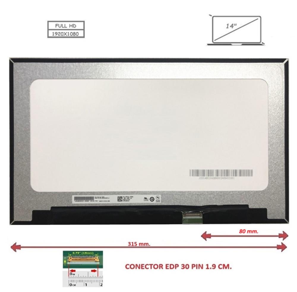 Pantalla compatible para portátil LED 14\ SLIM 30 Pines FULL HD Sin Brackets Sin Reborde 8 cm.