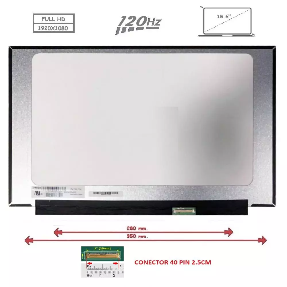 Pantalla compatible para port&aacute;til LED 15.6" SLIM 40 Pines FULL HD Sin Brackets 120 Hz