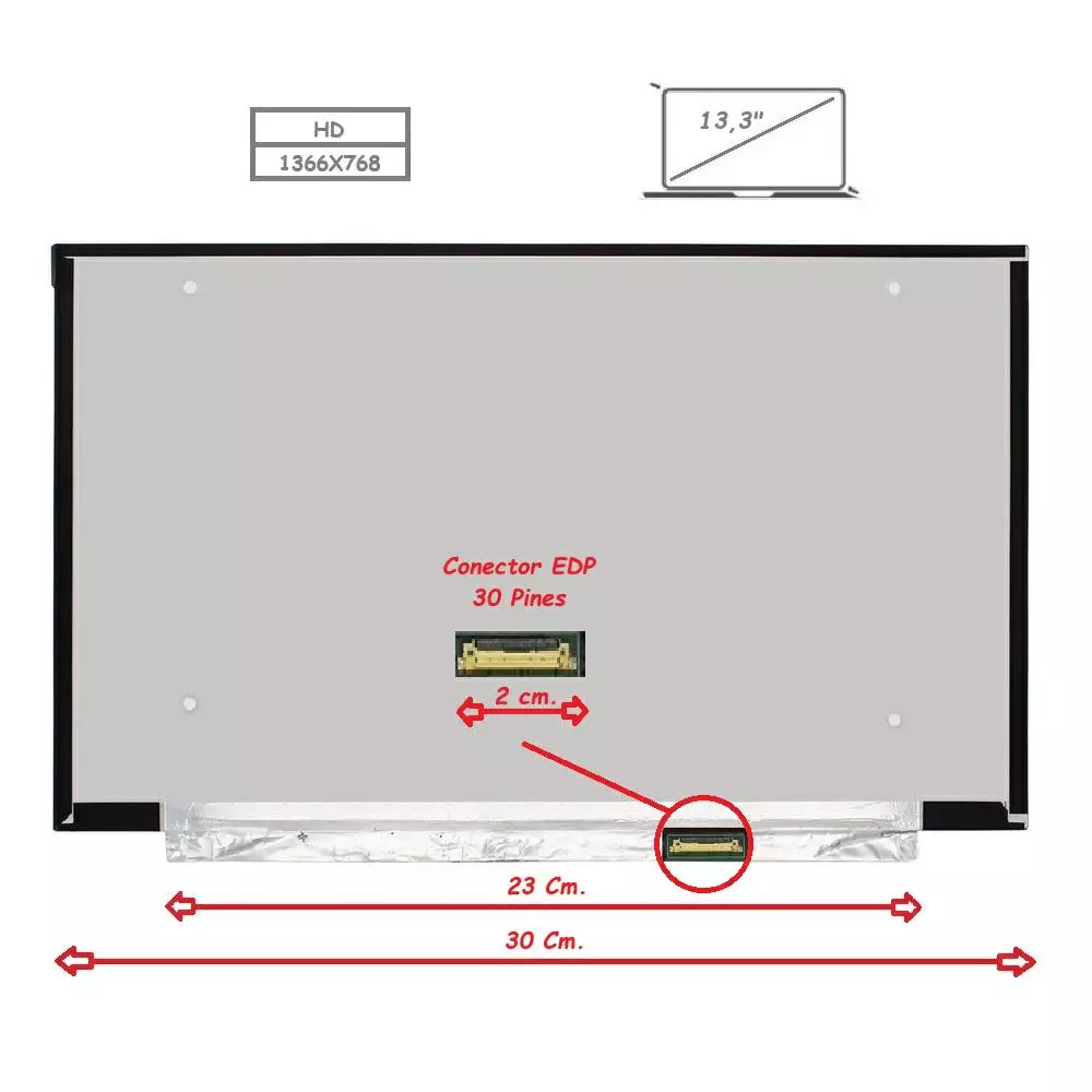 Pantalla para port&aacute;til LED 13.3" Slim 30 Pines Sin Brackets Ancho 300mm