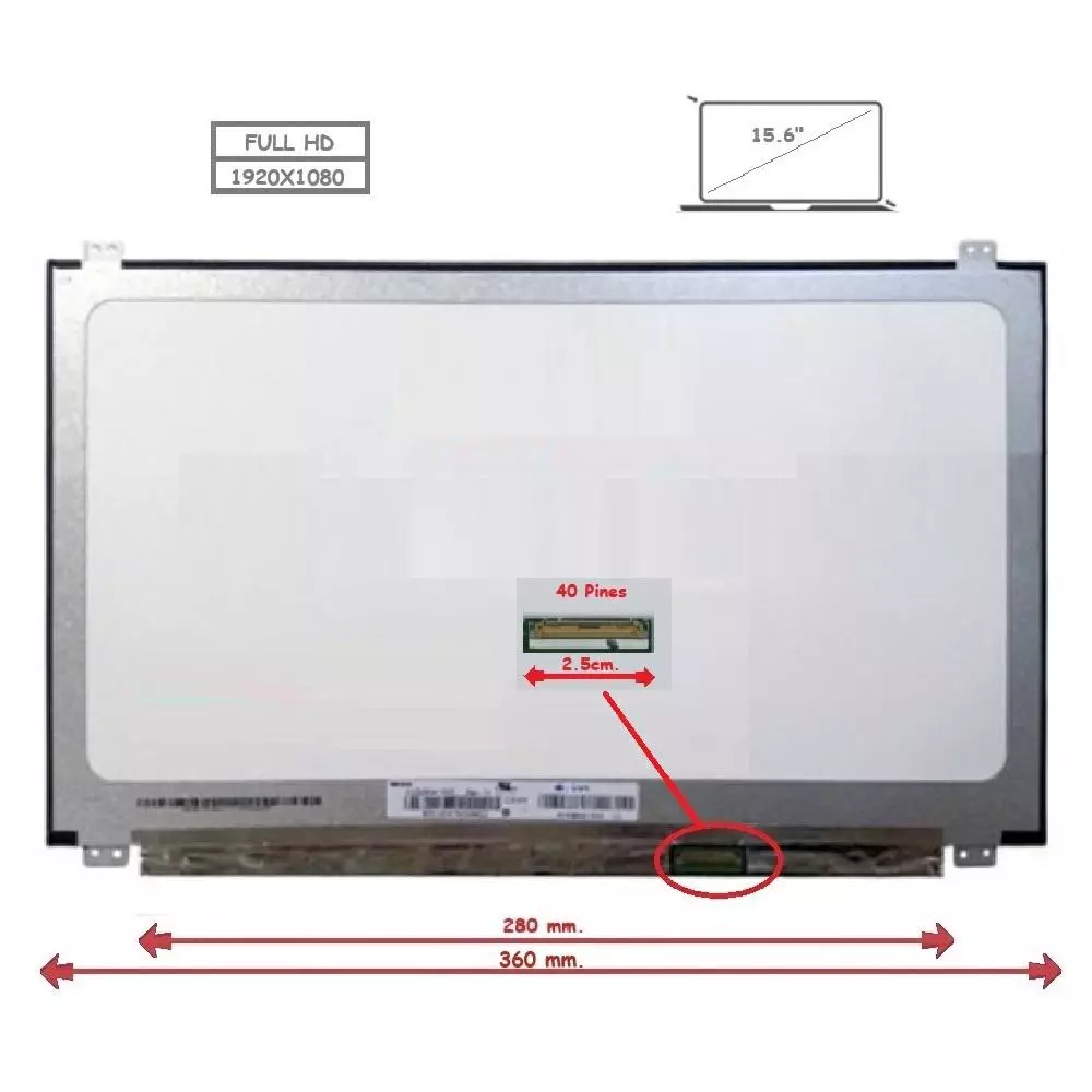 Pantalla para port&aacute;til LED 15.6" Slim 40 Pines Full HD