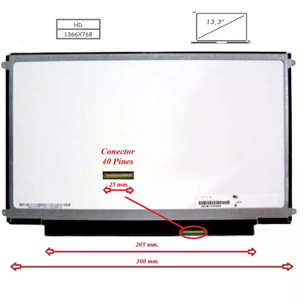 Pantalla para port&aacute;til LED 13.3" Slim 40 pines WXGA