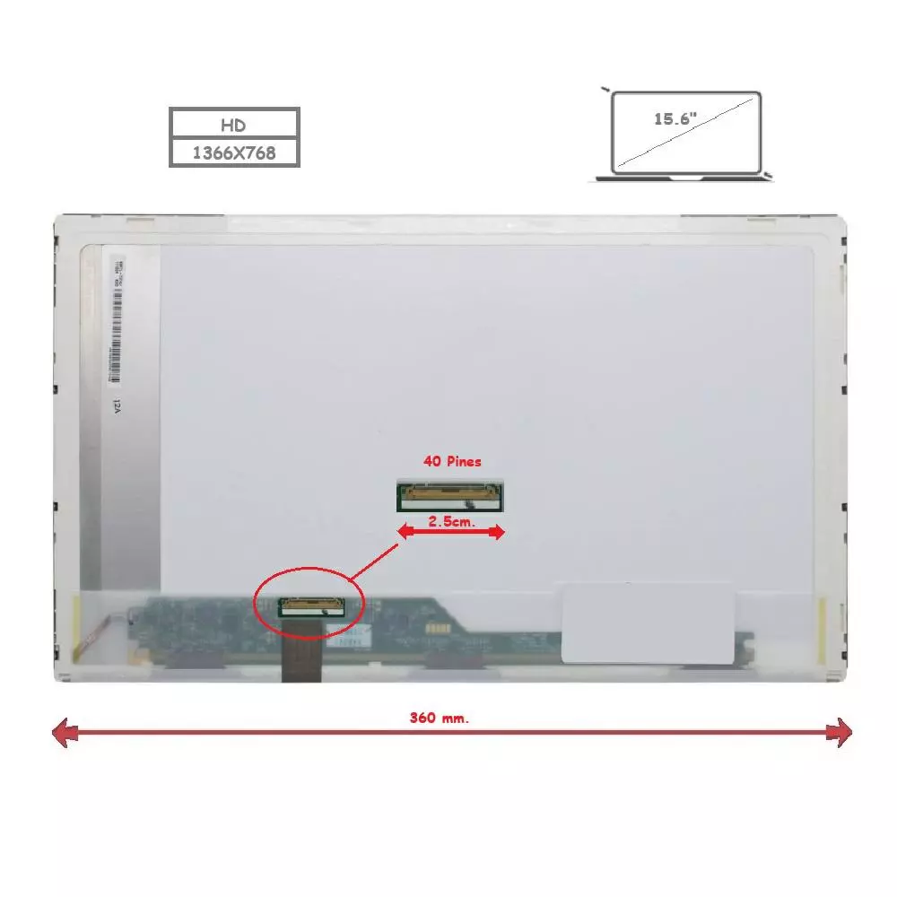 Pantalla para port&aacute;til LED 15.6" 40 Pines WXGA Multimarca