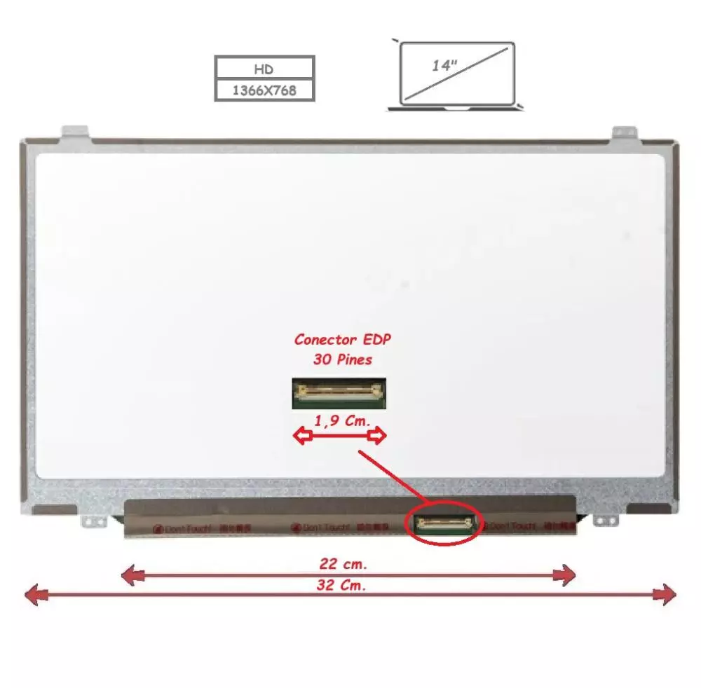 Pantalla para port&aacute;til LED 14" Slim 30 Pines 1336x768 Ancho 32cm / Mate
