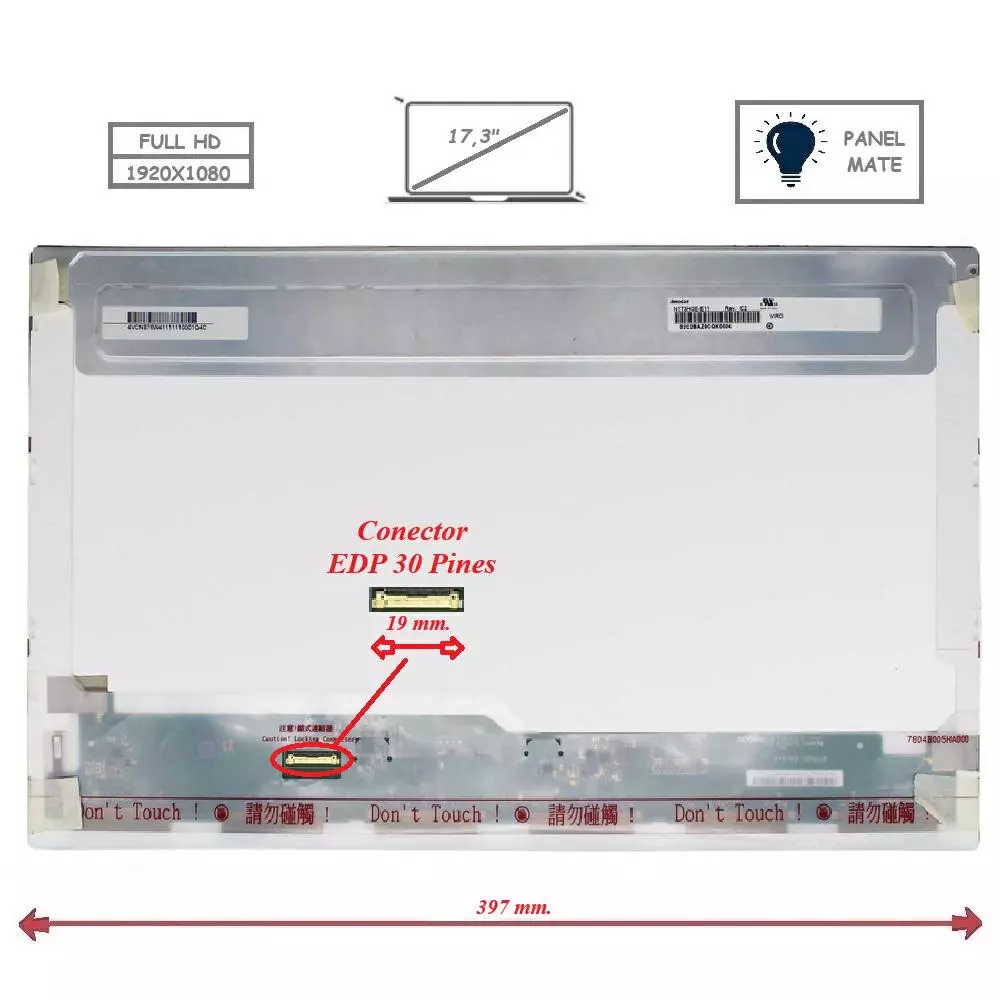 Pantalla para port&aacute;til LED 17.3" 30 Pines Full HD Mate Sin Backets Conector Izquierda