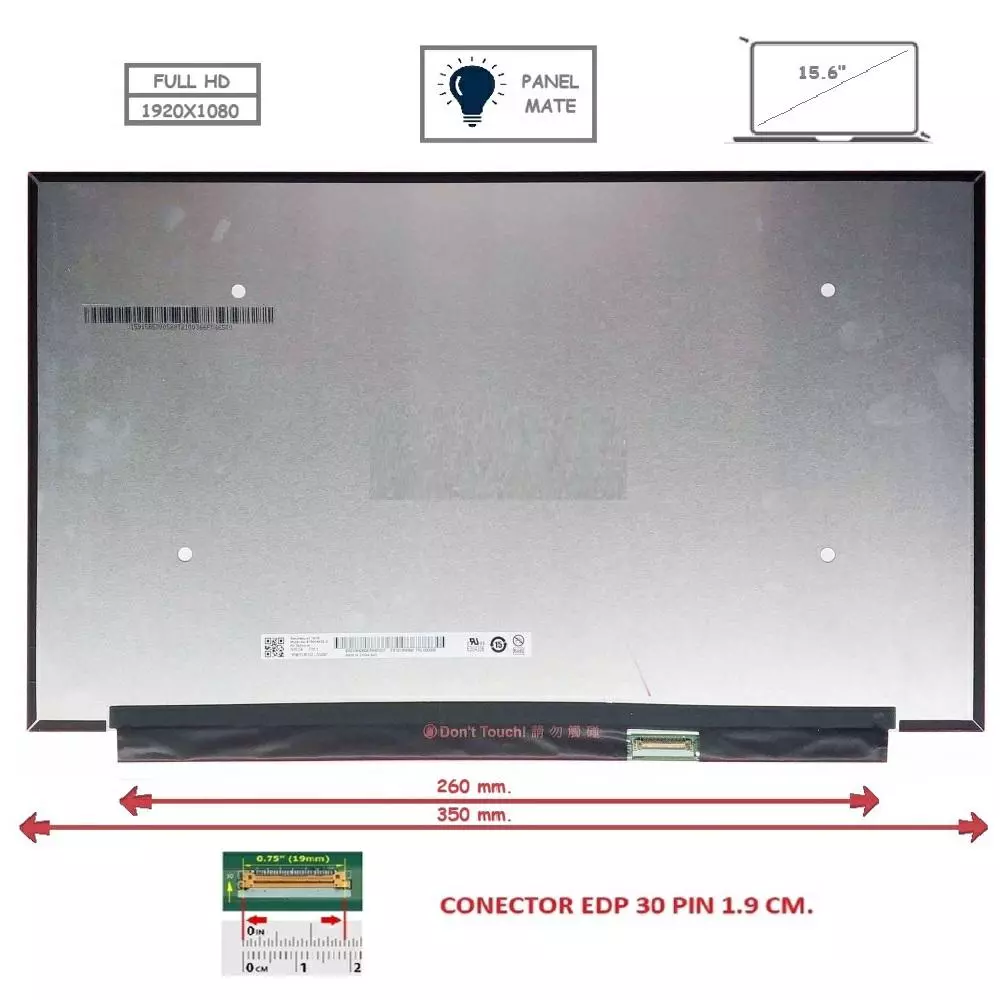 Pantalla compatible para port&aacute;til LED 15.6" SLIM 30 Pines FULL HD Sin Brackets Inverter 260-280mm. Mate