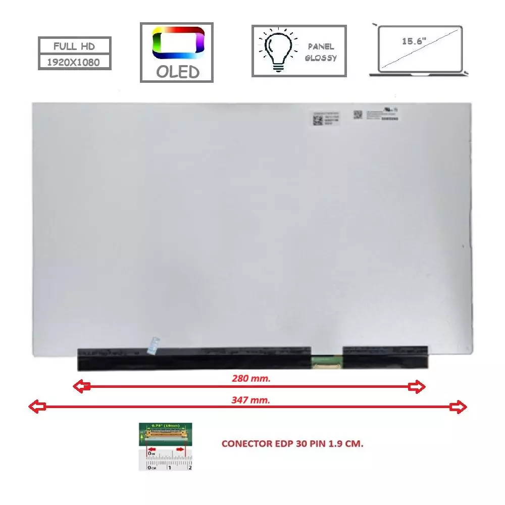 Pantalla compatible para port&aacute;til OLED 15.6" SLIM 30 Pines FULL HD Sin Brackets Brillo