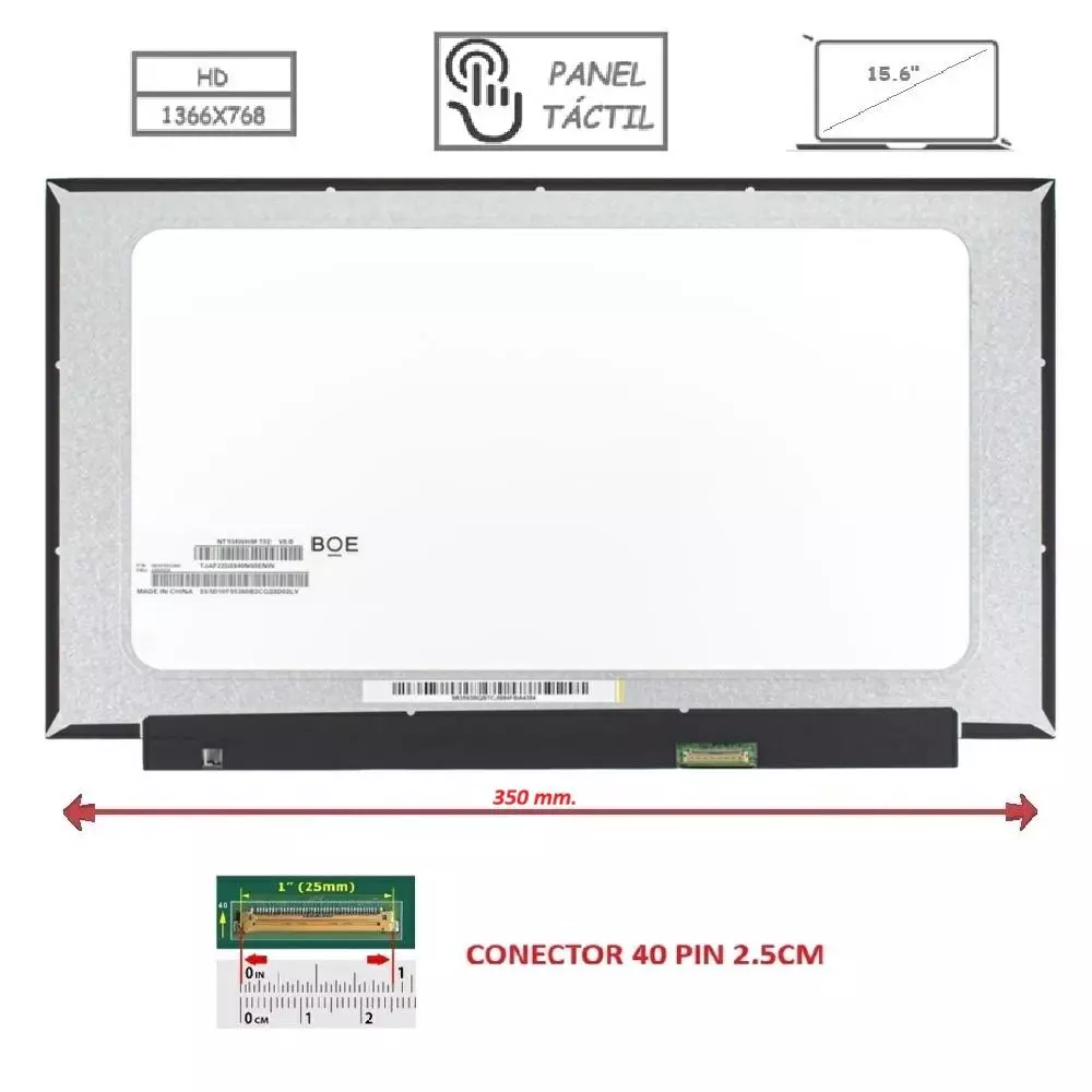 Pantalla compatible para port&aacute;til LED 15.6" SLIM 40 Pines T&aacute;ctil HD Sin Brackets